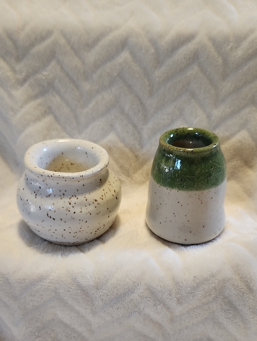 Handmade Speckled Ceramic Vases - White & Green (Set of 2)